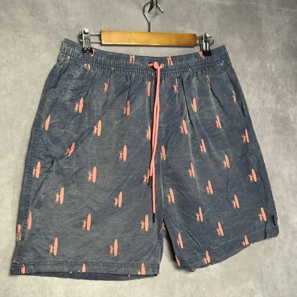 Johnnie O Mens Swim Trunks Shorts size Large‎ Blue Drawstring Pink Surfer